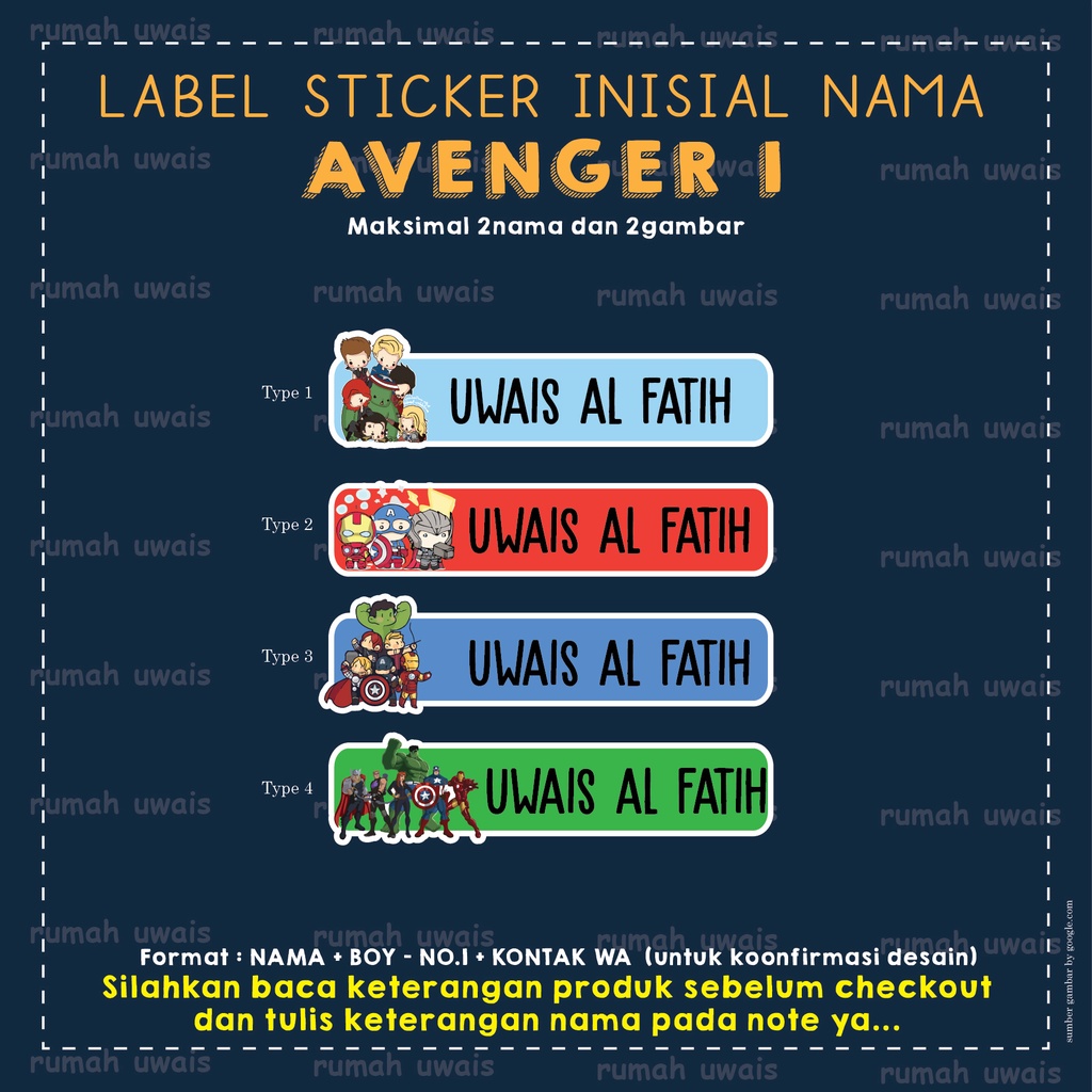 

LABEL BAJU DAN STICKER CUSTOM NAMA TEMA AVENGER rumah uwais