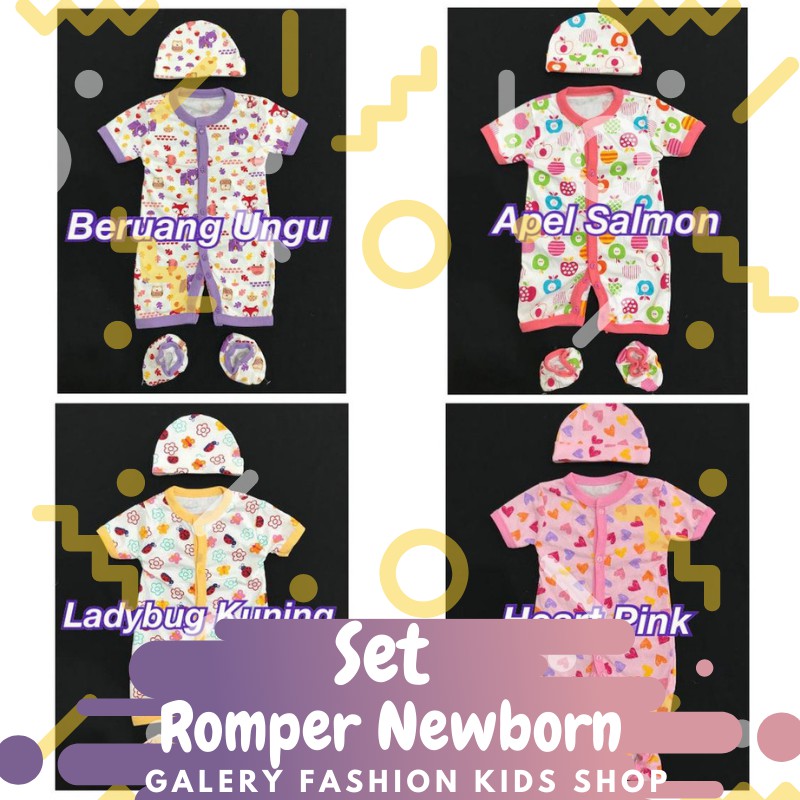 Set Romper Newborn + Topi + Sarung Kaki GIRL