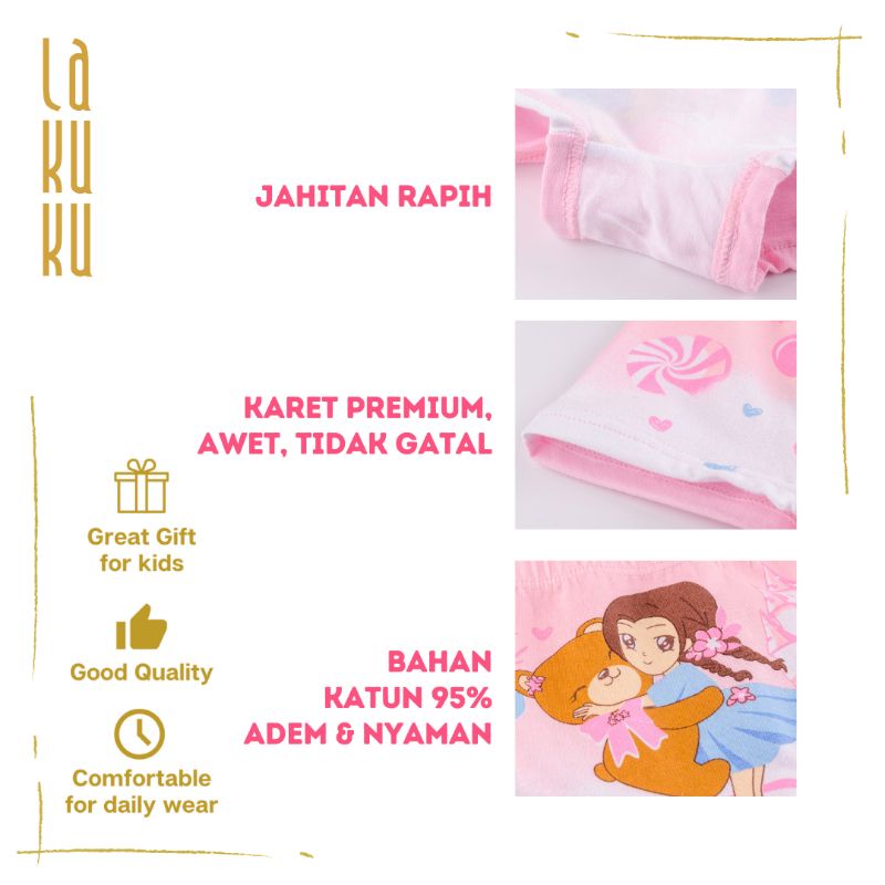 Lakuku - Celana Dalam Anak Perempuan 1-10 th Underwear Katun Premium Impor Shortie Princess