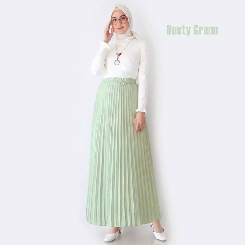 ROK WANITA PLISKET ( PREMIUM )-Dusty green