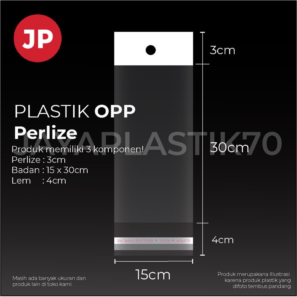 Plastik Opp Perlize uk 15x30cm x 3cm (perlize) + 4cm (lem) 1 pack isi 100pcs.