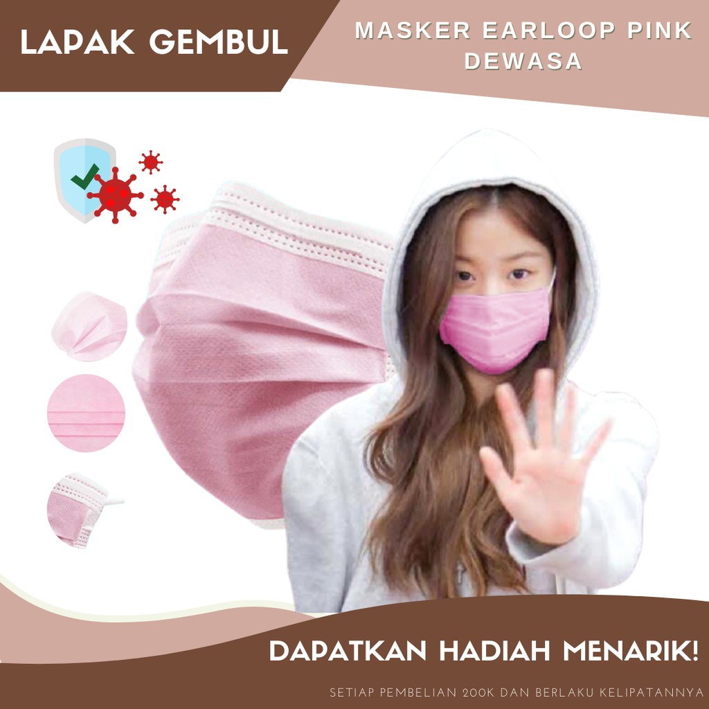 Masker Disposable Pink Black 3 ply Earloop Masker 3ply Pink Murah