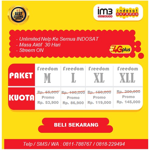 Paket Data Kuota Internet Indosat Freedom Combo M 5GB / L 12 GB / XL 20GB / XXL 37 GB