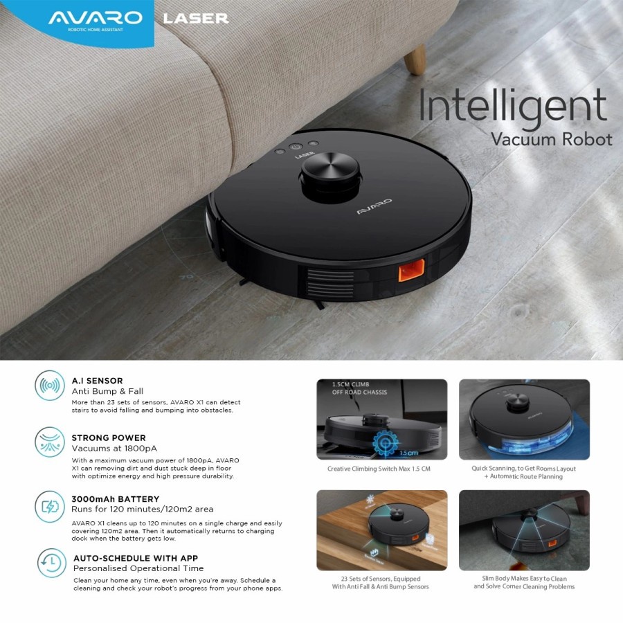 Avaro LASER Robot Vacuum Advan Vacuum Cleaner &amp; Mopping Mode 1800Pa