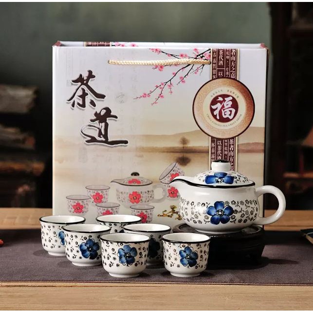 TEAPOT CHINESE SET 6 CUP FLOWER CERAMIC HAMPERS / TEKO SET 6 CANGKIR bunga hamper