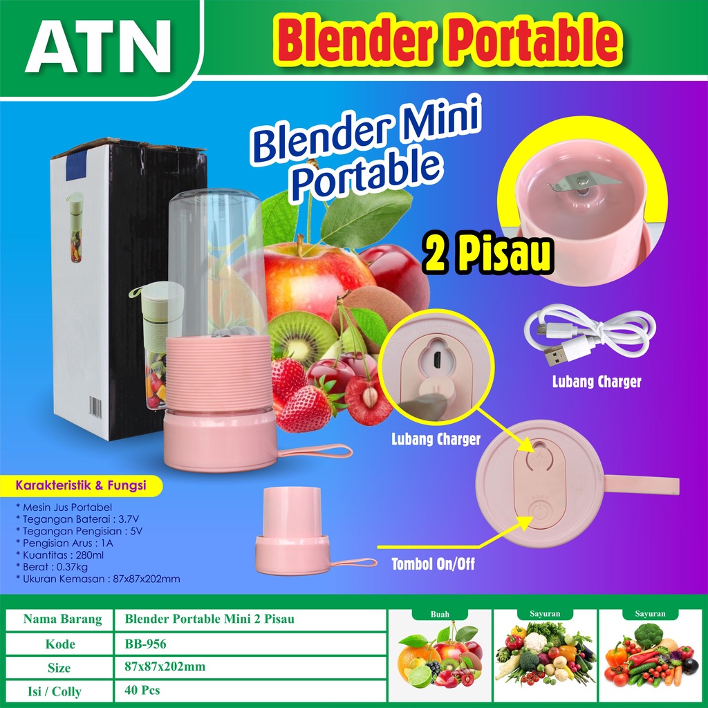 BAGUS DAN MURAH 
 Blender Juice mini USB Shake and Go Blender Portable Recharge pisau -+