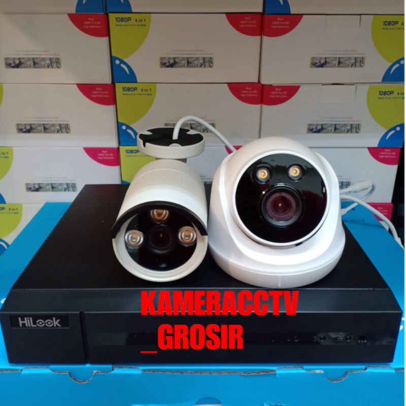 PAKET CCTV HILOOK 4 CHANNEL 2 KAMERA COLORVU 6MP 1080P KOMPLIT 24 JAM WARNA