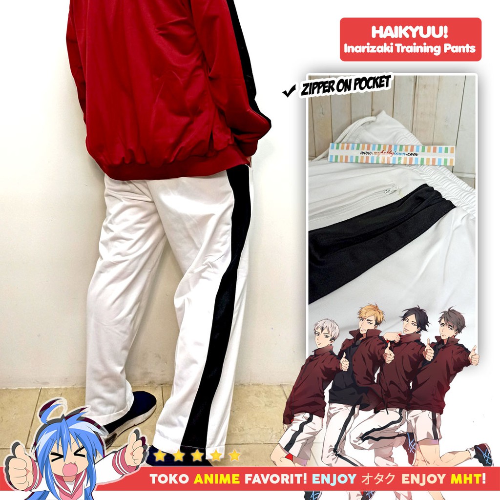 Celana Sport Training Pants Anime Cosplay Putih Garis Hitam Inarizaki