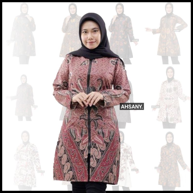 Baju Batik Wanita Modern Tunik Sleting Depan Atasan Cod SK02 Pekalongan Solo