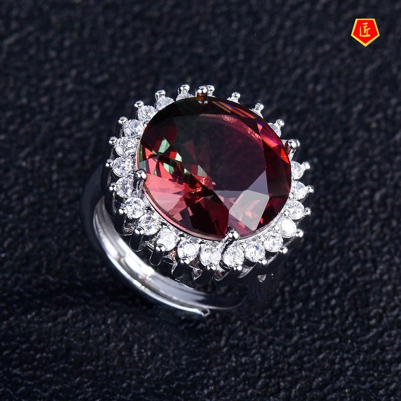 [Ready Stock]New Colored Gems Tourmaline Ring Pt950 Elegant and Personalized