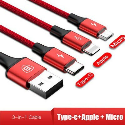 KABEL 3 IN 1 BASEUS HALO MICRO LIGHTNING TIPE C 1.2m IPHONE IPAD TIPE C MICRO CABLE