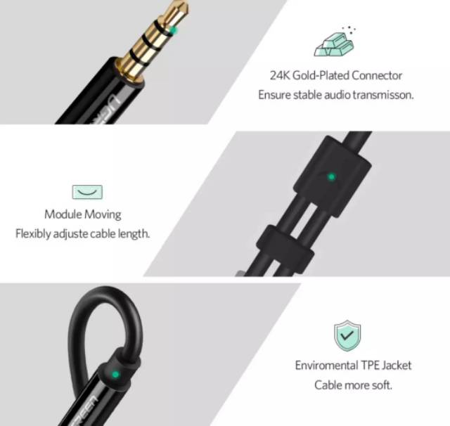 Ugreen Kabel Aux Splitter Y Headset Adapter Aux 3.5mm Mic &amp; Earphone