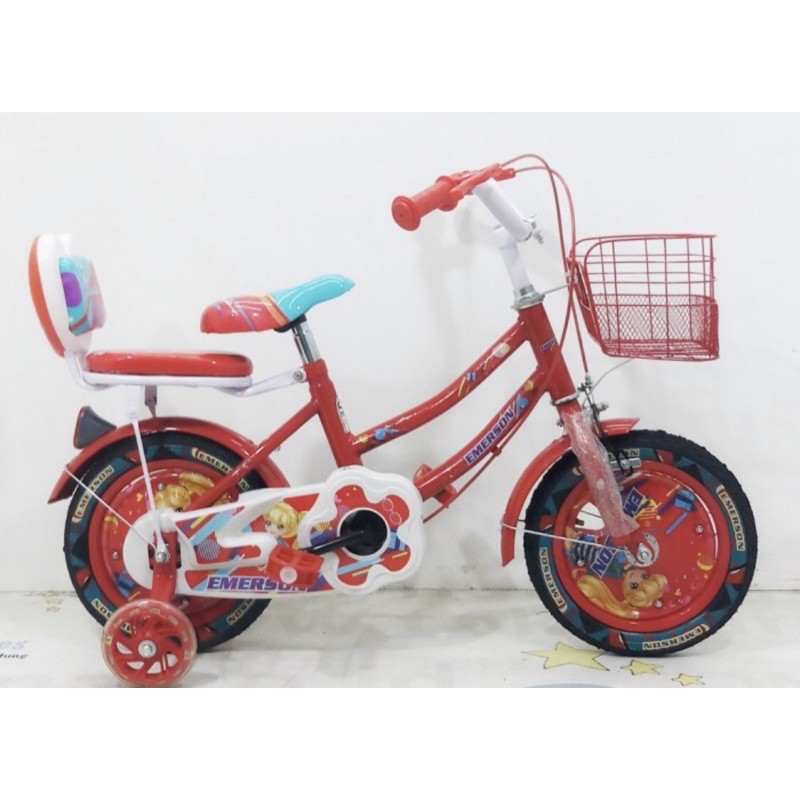 Sepeda Mini Anak Cewek Emerson Beauty 12 dan 16 inch BMX perempuan 3 - 8 tahun COD Kredit cicilan ok-Merah