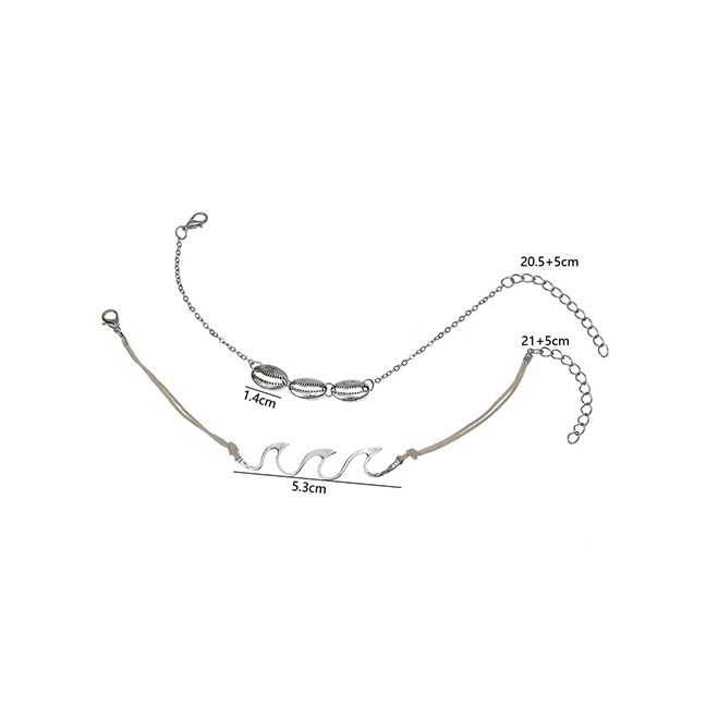 LRC Gelang Kaki Fashion Silver Color Wave Shell Two-piece Anklet A61846