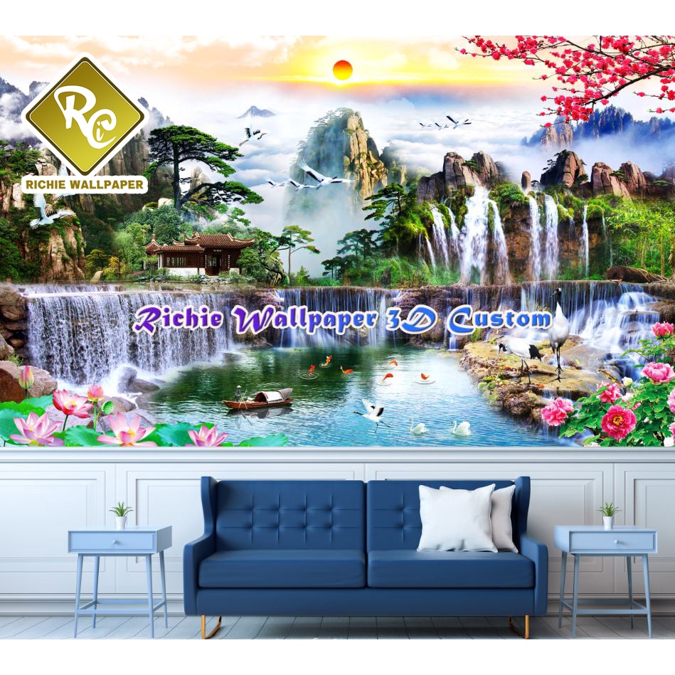 Wallpaper dinding aesthetic, Motif danau/nature, Wallpaper 3D custom kekinian