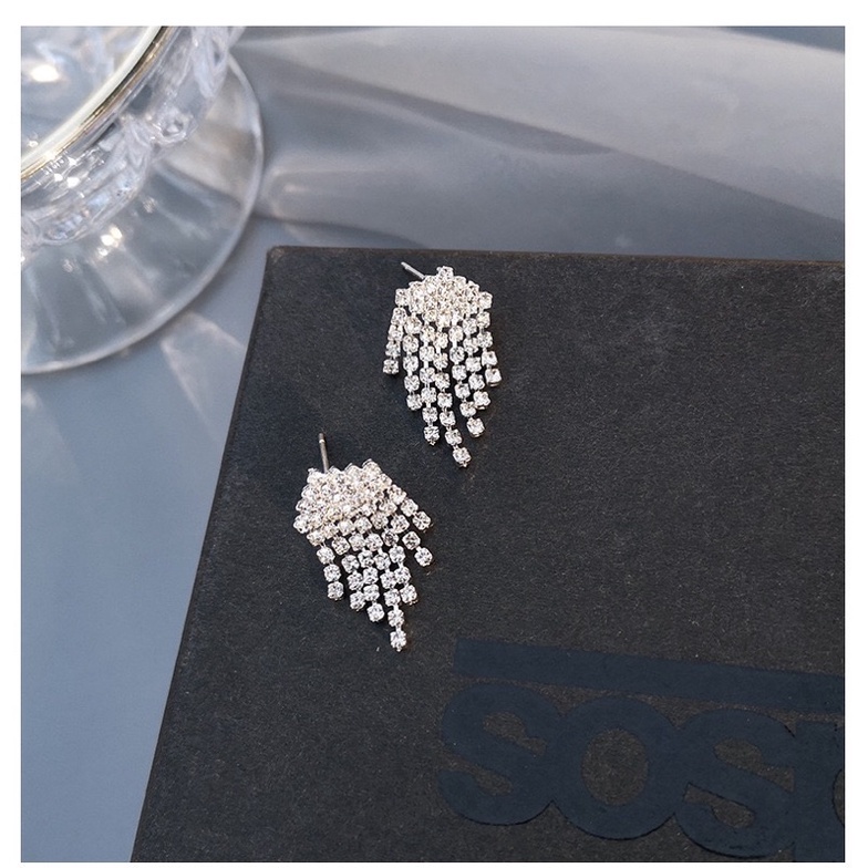 Anting  E355 Gantung Air Tawar Lapis Silver Sterling 925 untuk Fashion Wanita berlian imitasi