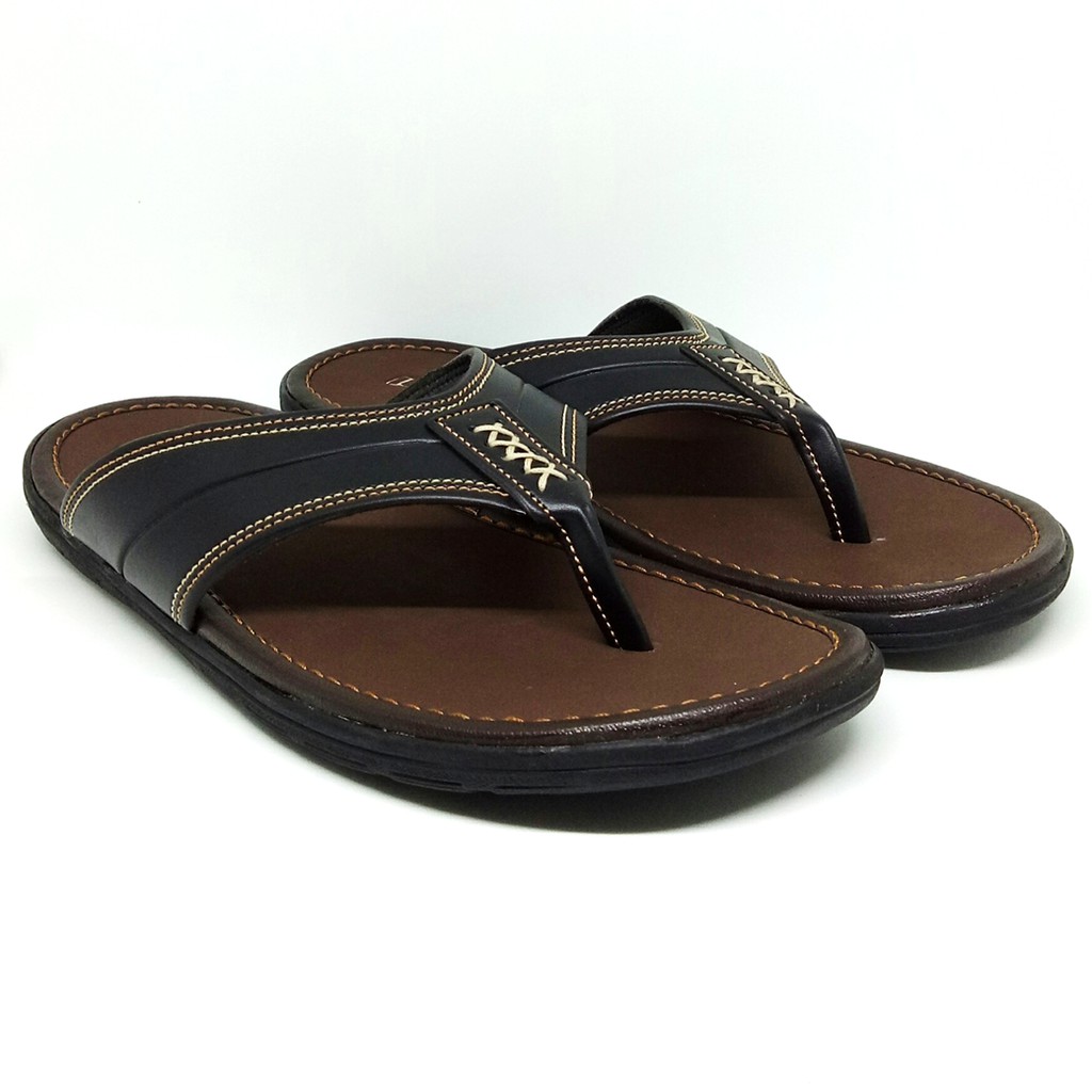 FIURI - Sandal Pria Japit Hitam - Sendal Jepit Casual Kulit Selop Cowok Laki-Laki