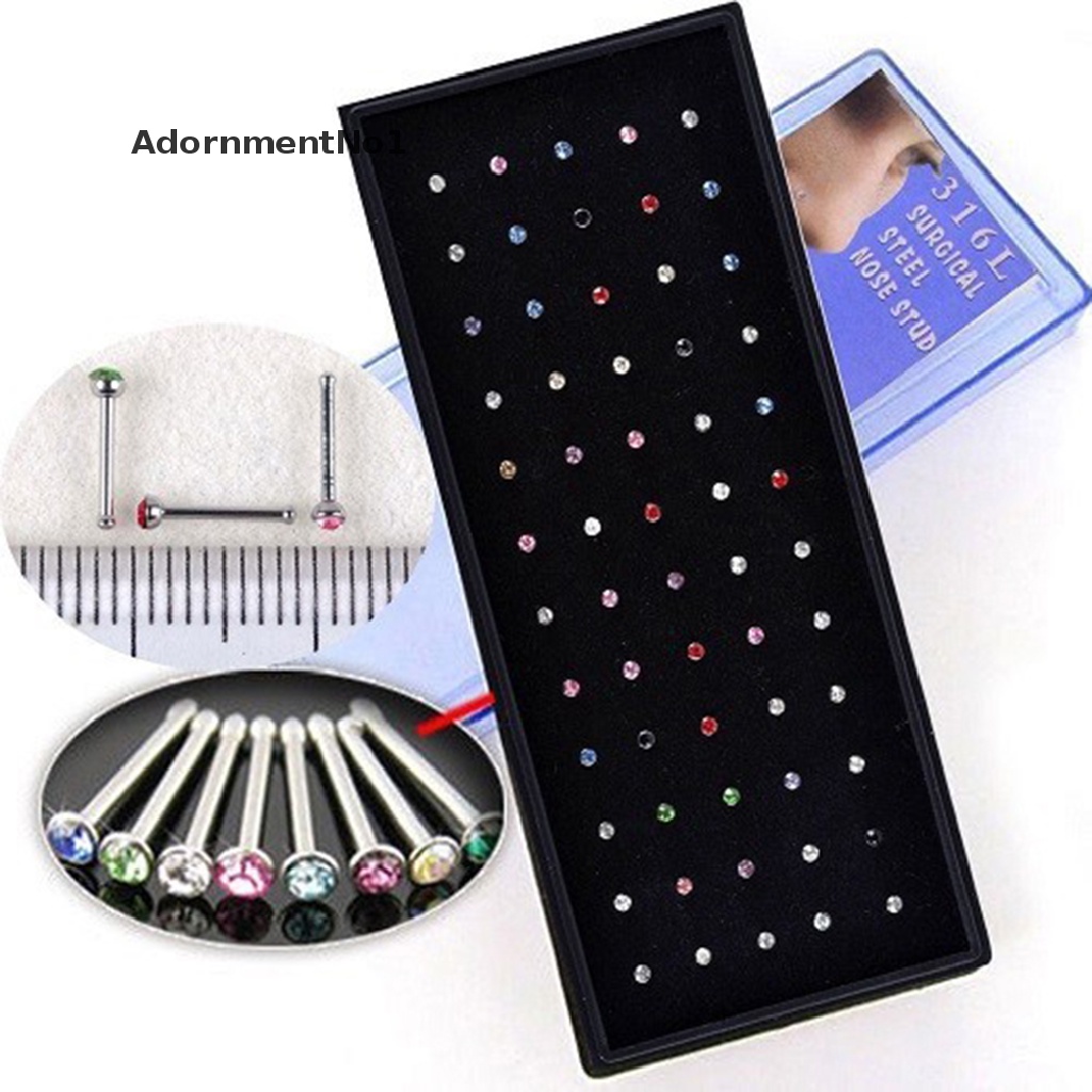 (AdornmentNo1) 40pcs / Set Cincin Tindik Hidung / Tubuh Bahan Stainless Steel Hias Kristal / Berlian Imitasi Untuk Wanita