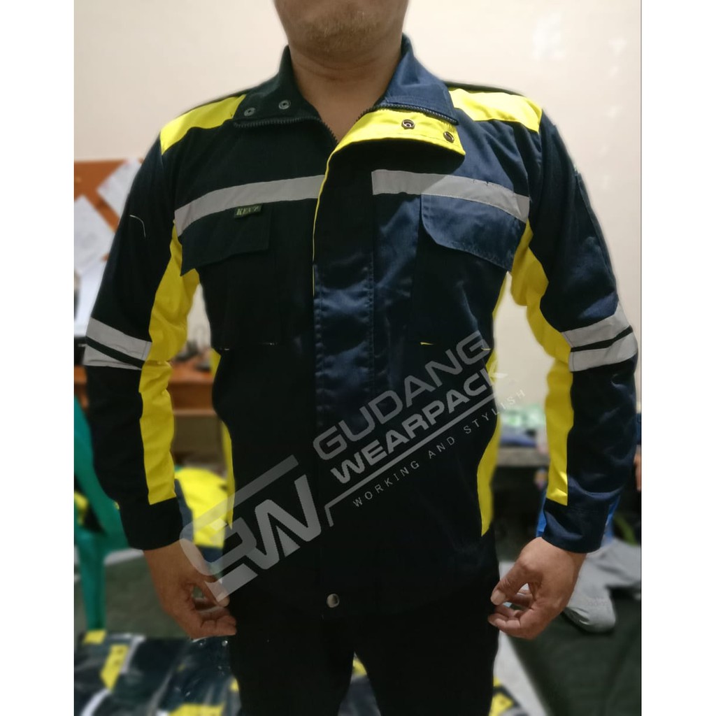 Gudang Wearpack - Baju Kerja Seragam Proyek SemiJaket Warna Dongker Kuning