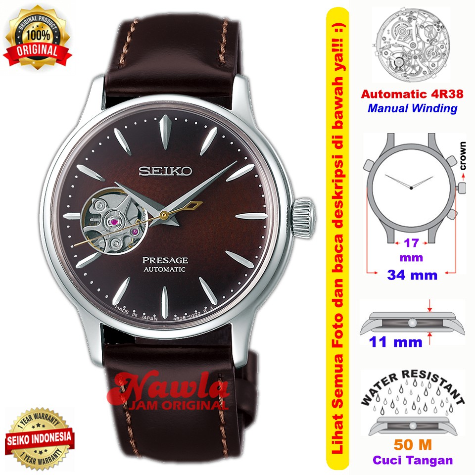 Seiko Ladies Presage SSA783J1 Midnight Cocktail Automatic Brown Dial - Jam Tangan Wanita SSA783