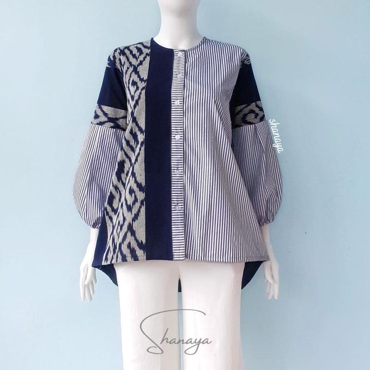{CBD.28My22n} Shanaya Baju Batik Wanita Blus Katun Kombinasi Tenun dan Toyobo Blus Kerja Batik Kerja