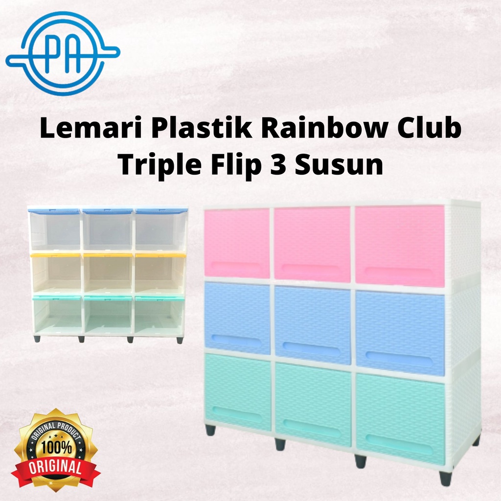 LEMARI PLASTIK RAINBOW CLUB TRIPLE FLIP 3 SUSUN LEMARI PAKAIAN RAK PLASTIK