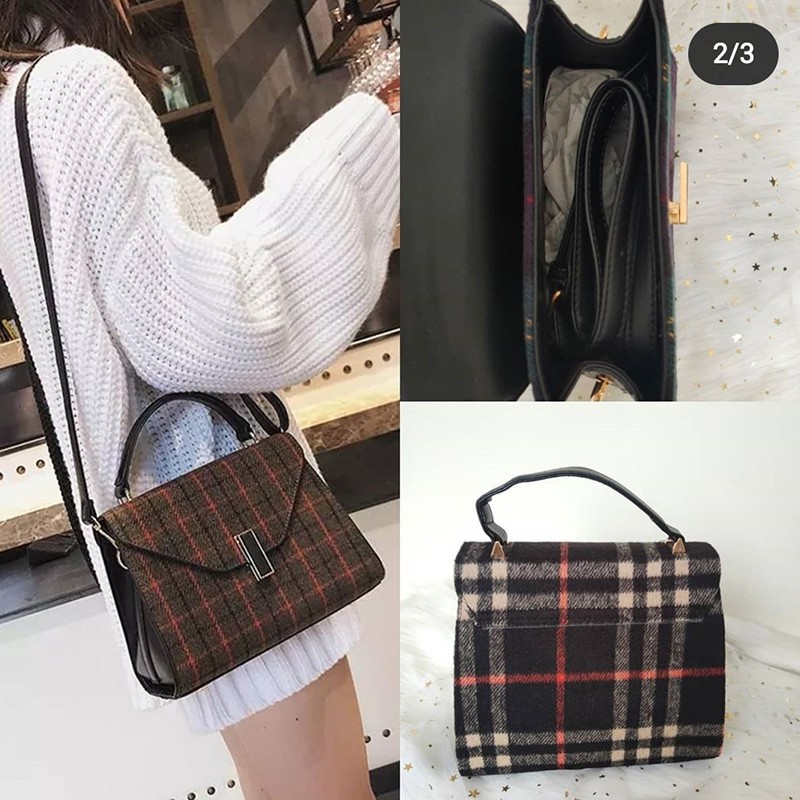 (COD)tas selempang wanita cewek fashion Kain kotak-kotak impor handbag murah