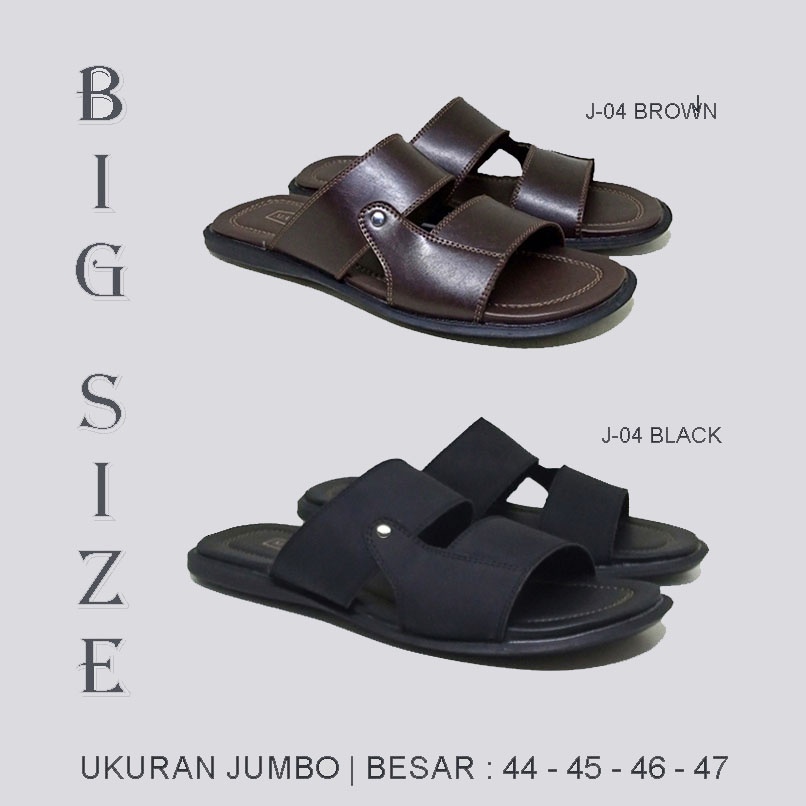 Sendal Kulit Asli - Sandal Pria Ukuran Jumbo Big Size 44 45 46 47 | Sendal Slide Slop Kokop Ukuran Besar - Mzio J04 ORIGINAL