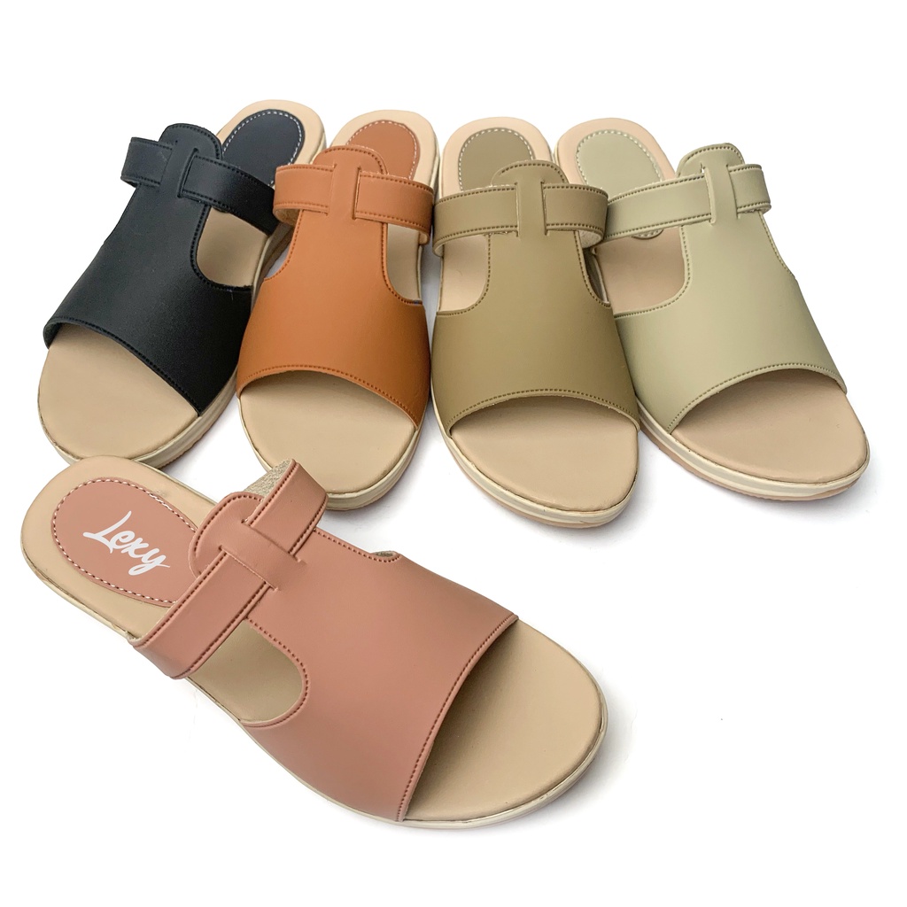 Sandal Wanita Casual Kulit Selop Kokop Hak Wedges
