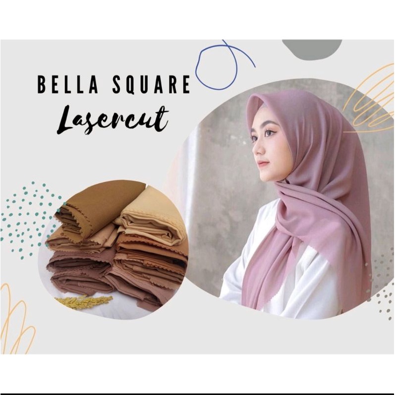 jilbab segiempat laser cut premium Hijab Bella Square Laser Jilbab Dewasa New Segi Empat