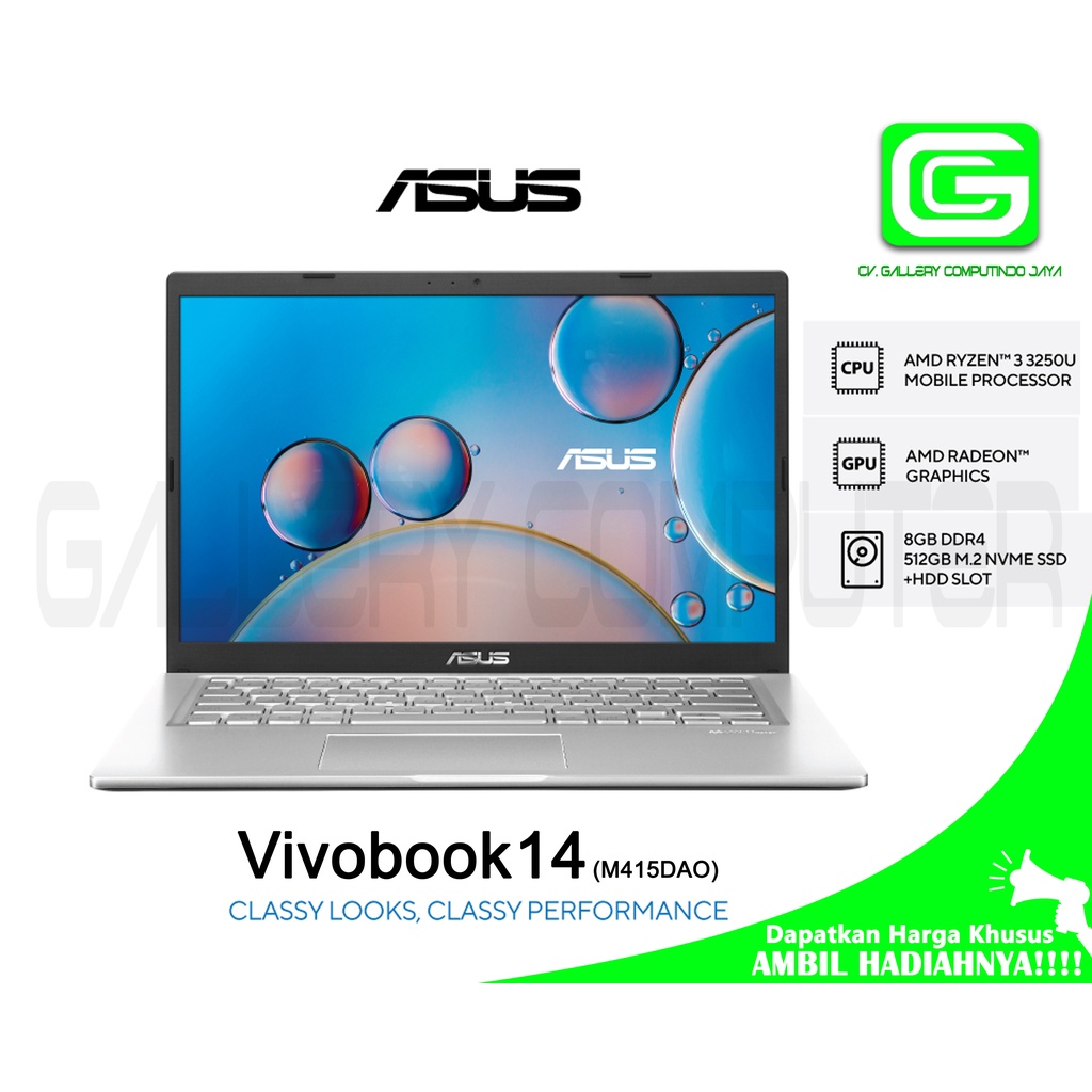 ASUS VivoBook 14 M415DAO (AMD Ryzen 3-3250U/8GB/512GB SSD/Finger Print/Windows 10 Home/AMD Radeon Gr