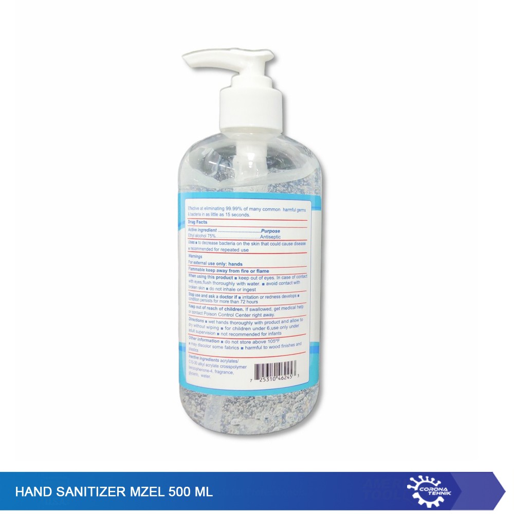 Hand Sanitizer Mzel 500 ml - Free Water 75% Alcohol Disinfectant Gel