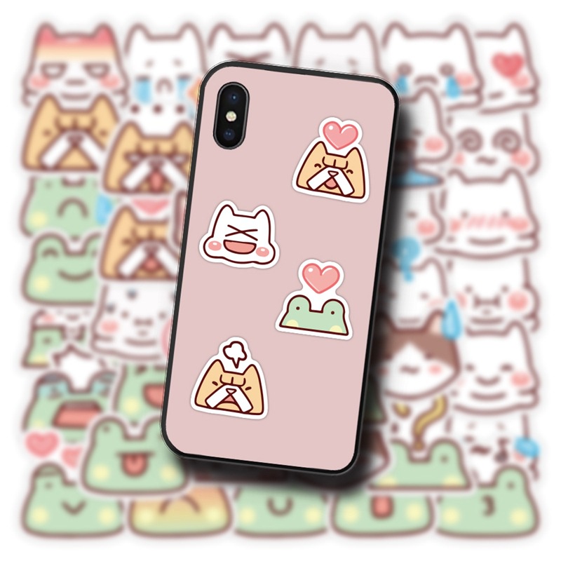 LAZYNFATTY stiker lucu katak Jurnal bahan kartun kitten ekspresi ponsel case tangan Buku stiker Xiao