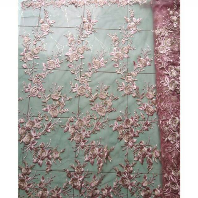 Kain brokat tulle bordir bunga merambat/tulle 2tone/ harga setengah meter