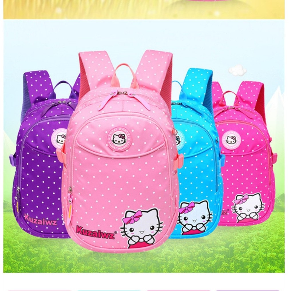 BATOSAI HELLOKITY POLKA - Tas Sekolah Anak Wanita Remaja Ransel 3in1 Backpack Stylish Bisa Muat Buku Besar