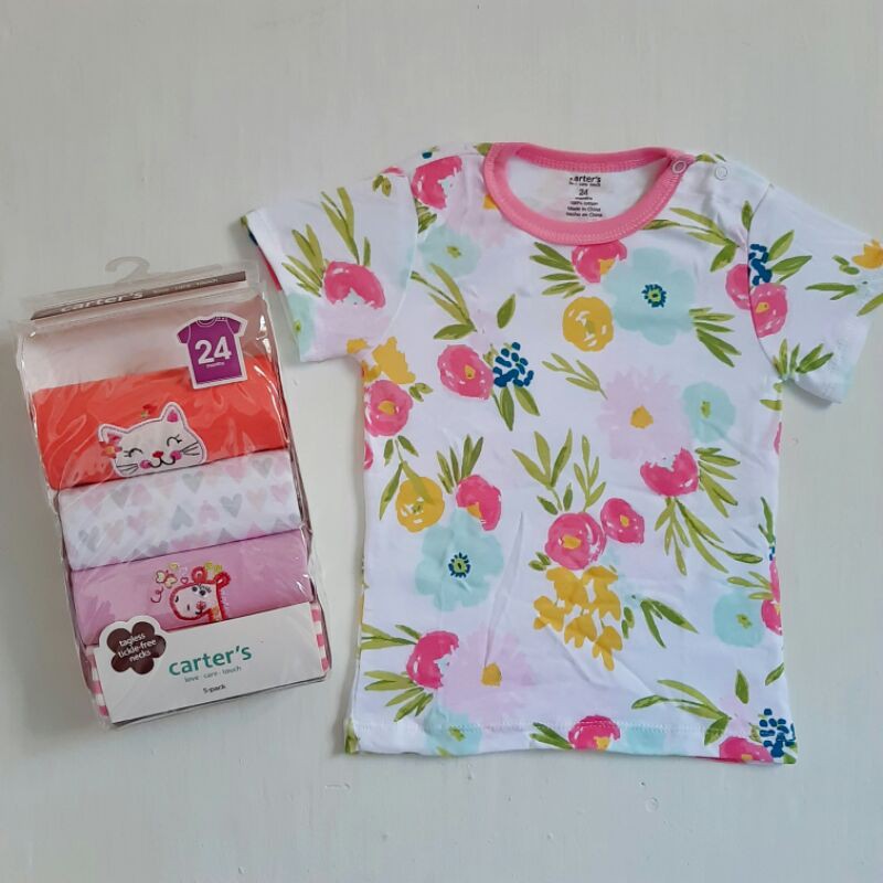 Carter Kaos Bayi Perempuan Import isi 5pc Kancing Pundak P060