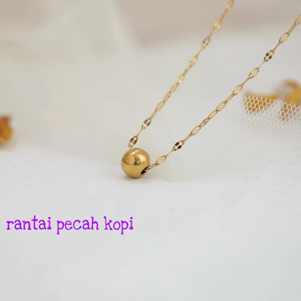 Kalung Rantai Pecah Kopi Model Liontin Bulat Warna Rose Gold dan Gold