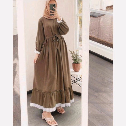 Baju Gamis Wanita Muslim Terbaru Sandira Dress cantik Murah kekinian GMS01 WN-SGN MOCCA