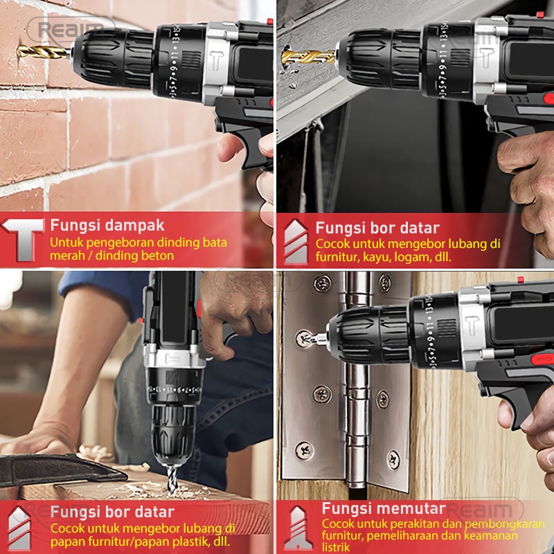 Reaim 108VF Mesin Bor Impact Drill / Bor baterai / Bor Tanpa Kabel / Bor Listrik 108Vf / Bor Listrik Set / Bor Tangan Listrik / Bor baterai