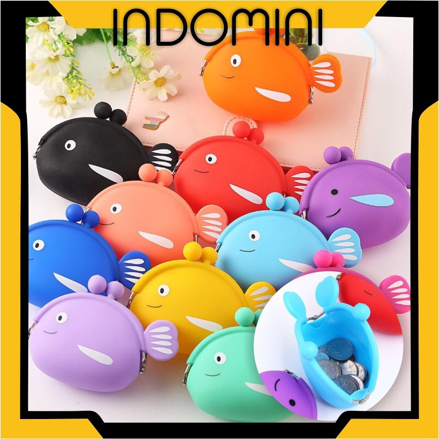 INDOMINI D029 Dompet Koin karakter motif ikan Lucu Jelly Silicone wallet Coin Silikon Pouch Anti Air