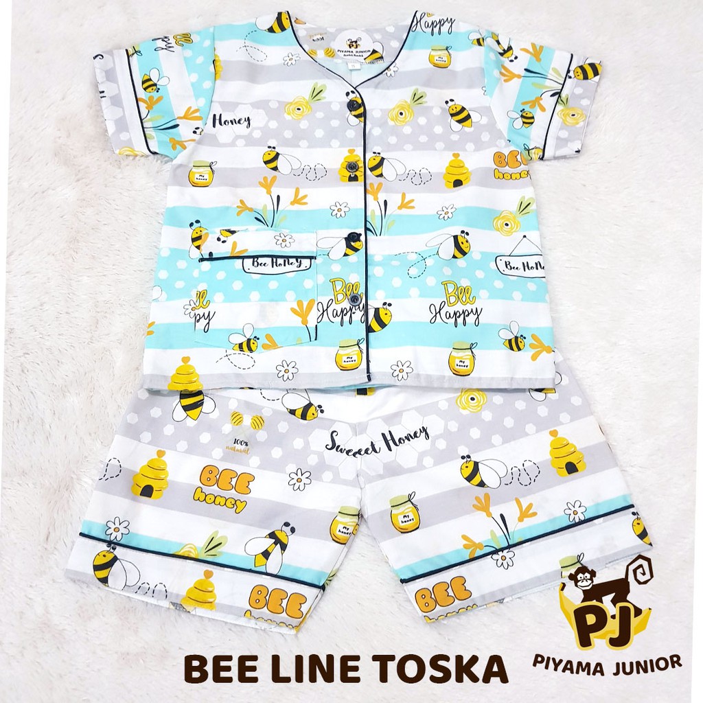 Piyama Anak CELANA PENDEK BEE LINE TOSKA Bahan  Katun