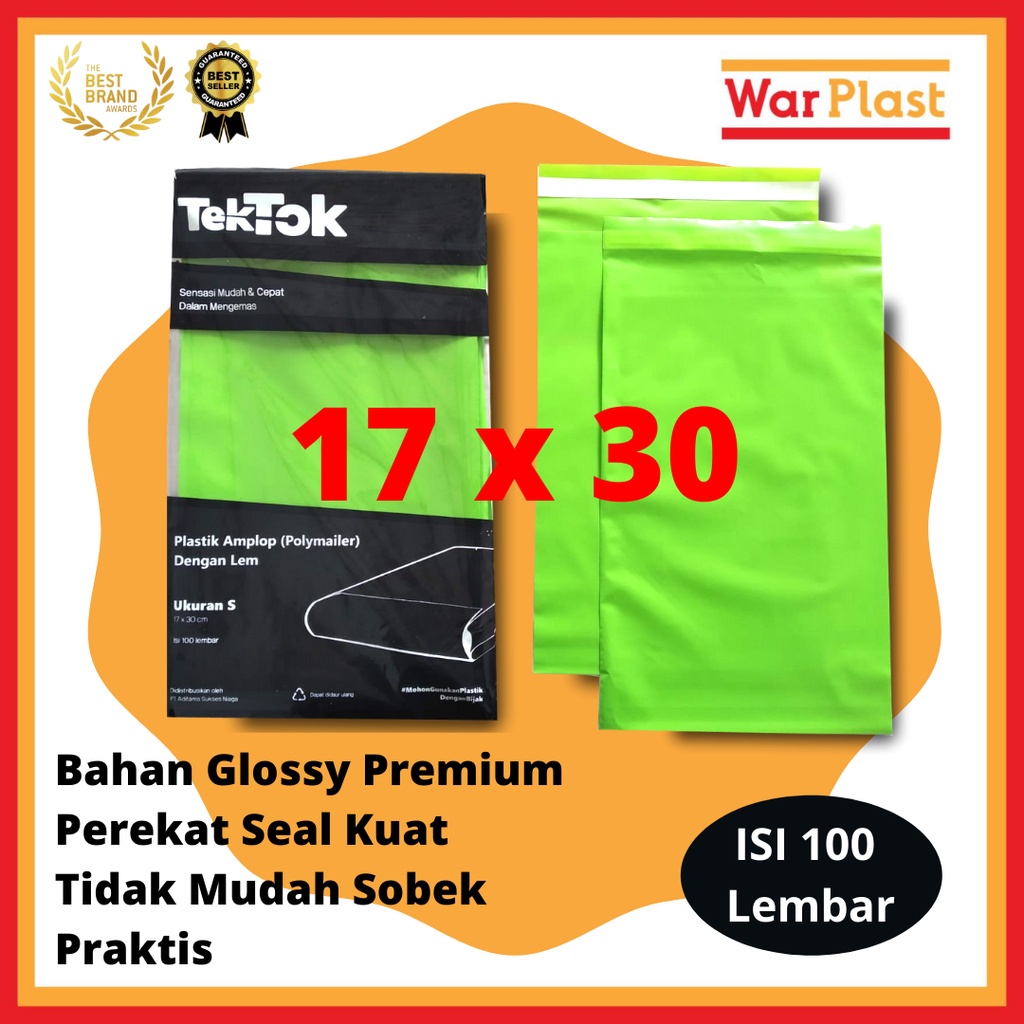 Plastik Polymailer Amplop Plastik Packing TekTok - Uk S 17x30 - Hijau