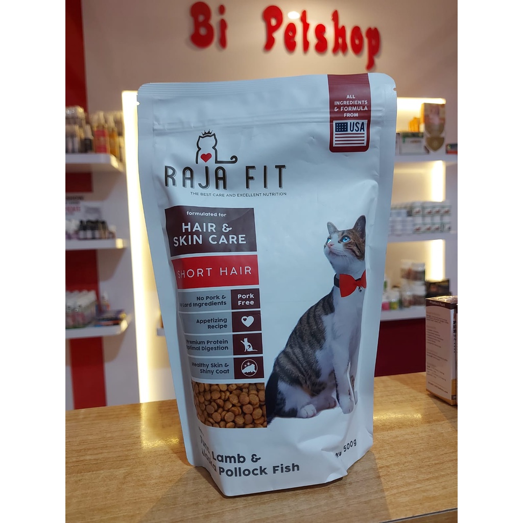 makanan kucing raja fit hair &amp; skin care short hair 500gr hair and skin 500 gr