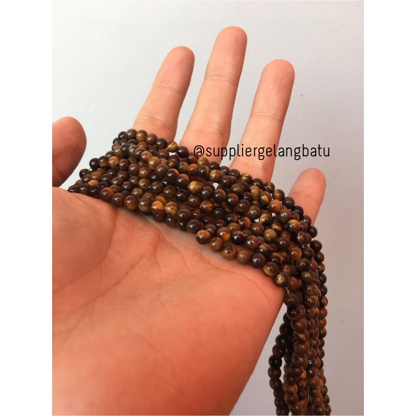 batu 4mm brown tiger eye rare batu biduri sepah cokelat renceng alam aksesoris craft supplier grosir