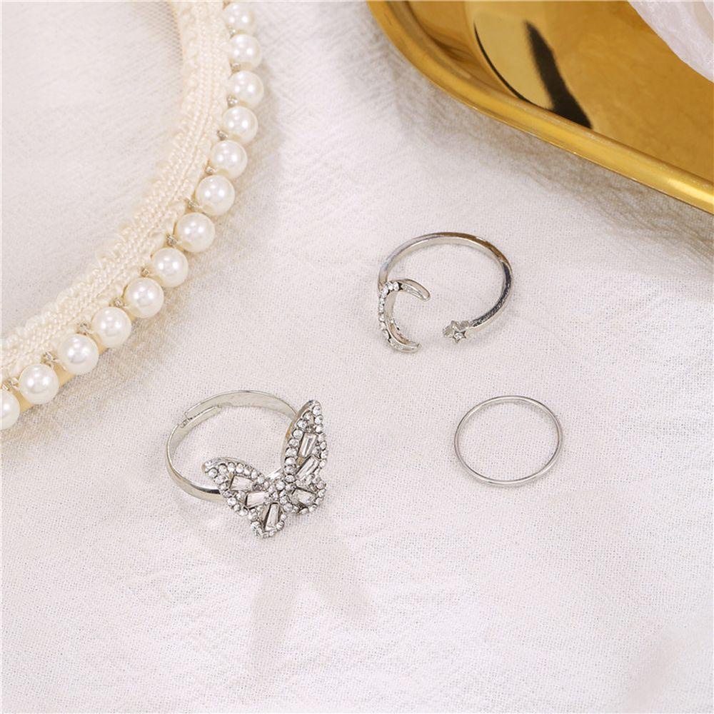 Mxbeauty Kupu-Kupu Set Cincin Minoritas Unik Gothic Bulan Bintang Fashion Paduan Hadiah Hari Valentine Gaya Korea Jari Cincin