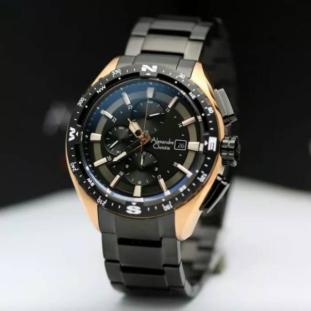 JAM TANGAN PRIA ALEXANDRE CHRISTIE AC 6436 ROSEGOLD BLACK ORIGINAL GARANSI RESMI