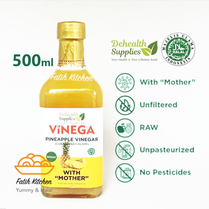 

(BISA COD) Vinega Cuka Apel / Nanas / Lemon 500 ml (Botol Kaca) Dehealth Supplies - Vinega Nanas