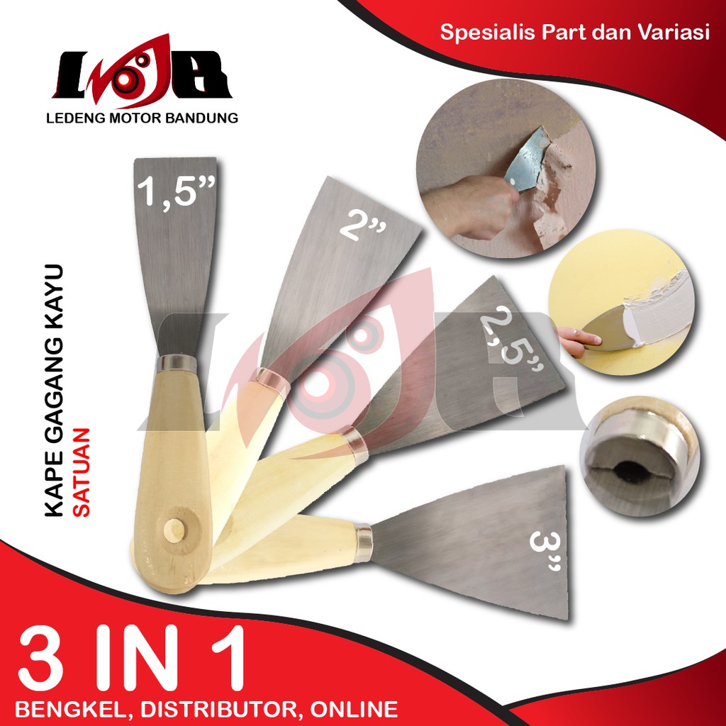 Kape Gagang Kayu Scrap Scraper 1.5 - 3.5 inci Plat Baja Elastis Lentur