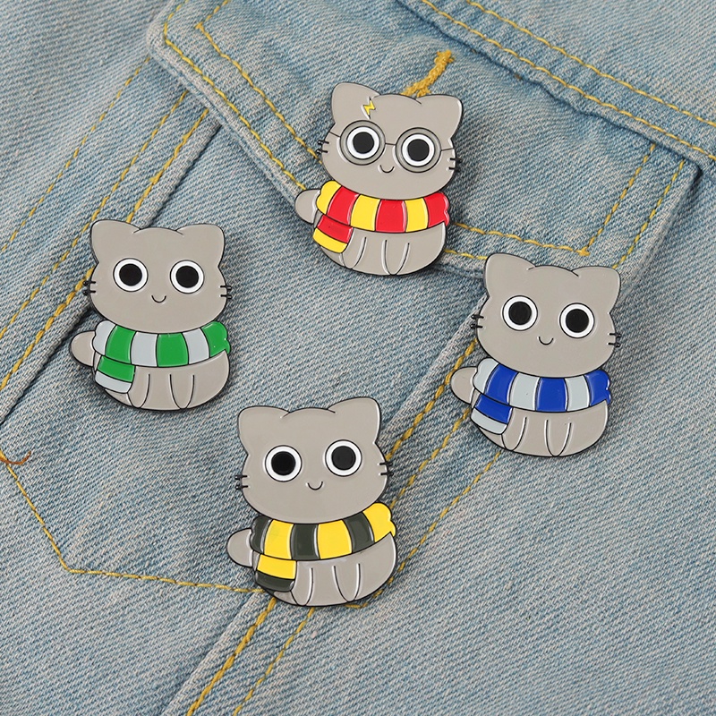 Bros Pin Enamel Bentuk Kucing Berkacamata 4 Model Untuk Aksesoris Tas Ransel / Syal