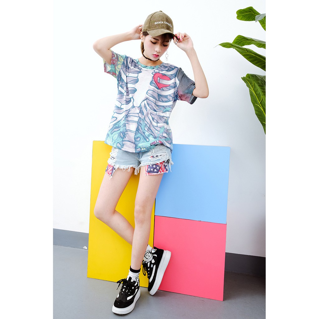 KBS-41 kaos wanita full print high quality import korea jepang katun cotton big size oversize